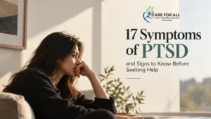 Person reflecting on emotional distress and possible PTSD symptoms
